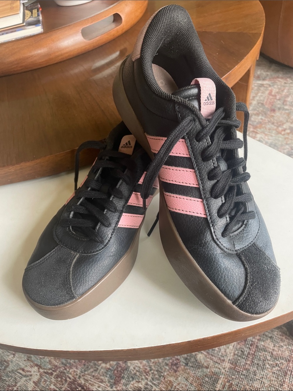 Adidas VL Court 3.0 Women’s 7 Black Pink Suede Casual Skate Sneakers
